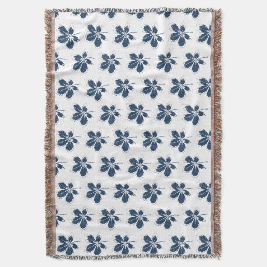 Witte en Navy Fall Leaves Pattern Gooi Deken (Voorkant Verticaal)