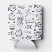 Witte en Navy Fish Drabby Holder Blikjeskoeler (Achterkant)