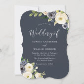 Witte en Navy Flowers Beauely Wedding Kaart (Voorkant)