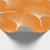 Witte en oranje abstracte bladeren cadeaupapier (Hoek)