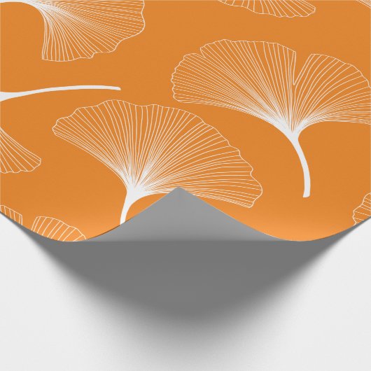 Witte en oranje abstracte bladeren cadeaupapier (Hoek)