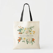 Witte en oranje bloem bruidsmeisje monogram naam tote bag (Voorkant)