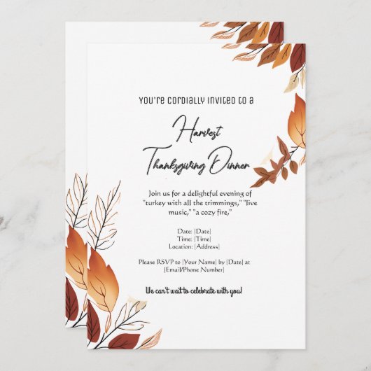 Witte en Oranje eenvoudige herfstbladeren Thanksgi Kaart (Voorkant / Achterkant)