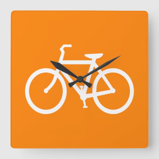 Witte en oranje fiets vierkante klok (Voorkant)
