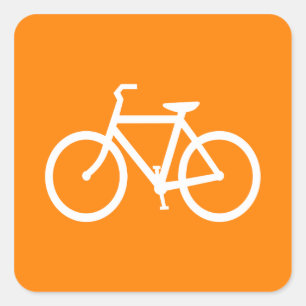 Witte en oranje fiets vierkante sticker