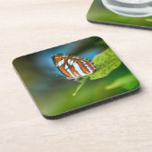 Witte en Oranje gestripte vlinder Bier Onderzetter (Linkerzijde)