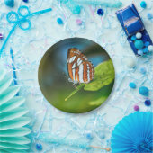 Witte en Oranje gestripte vlinder Papieren Bordje (Feest)