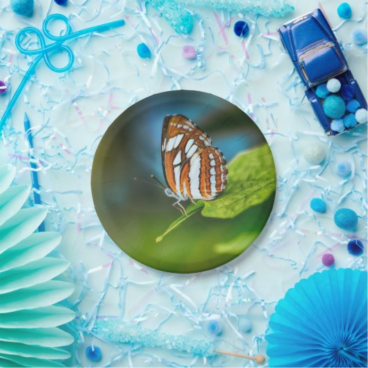 Witte en Oranje gestripte vlinder Papieren Bordje (Feest)