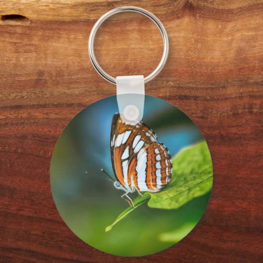 Witte en Oranje gestripte vlinder Sleutelhanger (Achterkant)