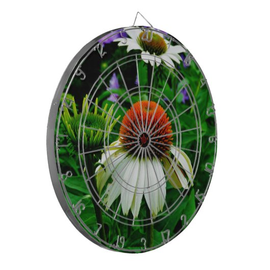Witte en Oranje kloonbloemen Dartbord (Voorkant Links)