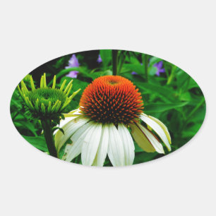 Witte en Oranje kloonbloemen Ovale Sticker