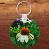 Witte en Oranje kloonbloemen Sleutelhanger (Voorkant)