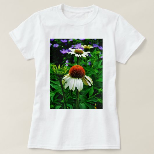 Witte en Oranje kloonbloemen T-shirt (Design voorkant)