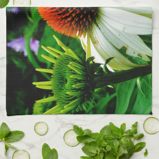 Witte en Oranje kloonbloemen Theedoek (Gevouwen)