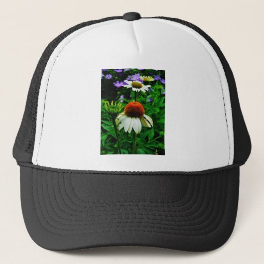 Witte en Oranje kloonbloemen Trucker Pet (Voorkant)