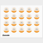 Witte en oranje regenboog kindernaam ronde sticker (Vel)