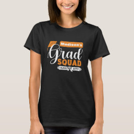 Witte en Oranje tekst Vrouw Black Afstudeerder Squ T-shirt