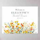 Witte en oranje wilde bloemen bruidsfeest welkom poster (Voorkant)
