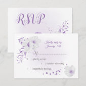 witte en paarse bloemen botanisch RSVP kaartje (Voorkant / Achterkant)