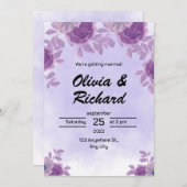 Witte en Paarse bloemen bruiloft uitnodiging (Voorkant / Achterkant)