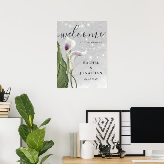 Witte en paarse Calla lelie welkomst bruiloft Poster (Thuiskantoor)