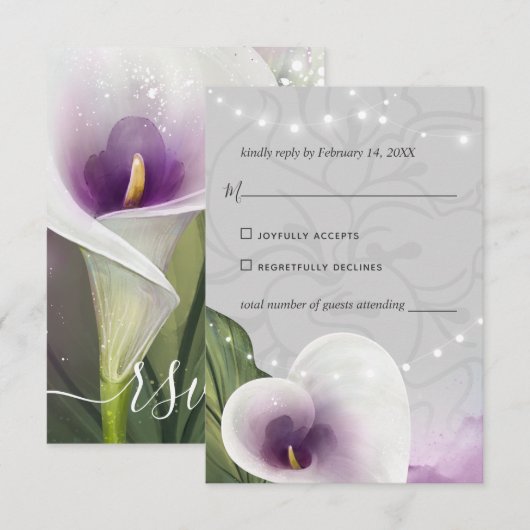 Witte en Paarse Calla Lily Elegant Waterverf RSVP Kaartje (Voorkant / Achterkant)