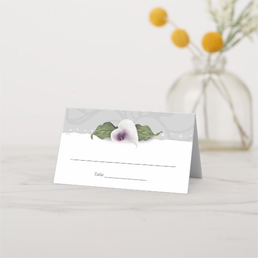 Witte en Paarse Calla Lily Wedding Elegant Floral Plaatskaartje (Voorkant)