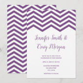 Witte en Paarse Chevron Trim Wedding Kaart (Voorkant / Achterkant)