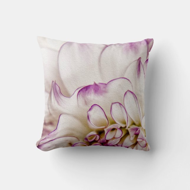Witte en Paarse Dahlia Flower Pillow Kussen (Voorkant)