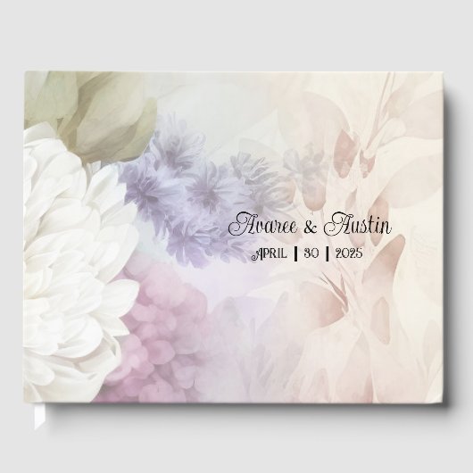 Witte en Paarse Dahlia's bruiloft Gastenboek (Voorkant)