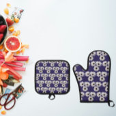 Witte en Paarse Daisies Ovenwanten en Pothouders Ovenwant & Pannenlap Set