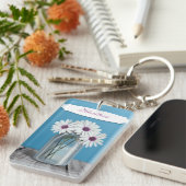 Witte en Paarse Daisy Mason Jar Sleutelhanger (Voorkant Rechts)