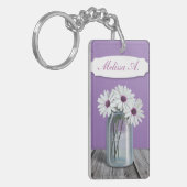 Witte en Paarse Daisy Mason Jar Sleutelhanger (Voorkant Links)