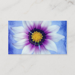 Witte en Paarse Daisy op blauwe achtergrond Gepers Visitekaartje