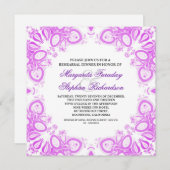 Witte en paarse Damask repetitie uitnodigingen (Voorkant / Achterkant)