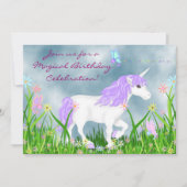 Witte en Paarse Eenhoorn met Vlinders Verjaardag Kaart (Voorkant)