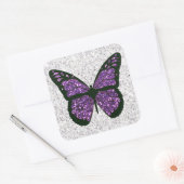 Witte en Paarse Faux Glittery Vlinder Vierkante Sticker (Envelop)