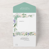 Witte en Paarse Floral, Succulenten & Eucalyptus All In One Uitnodiging (Buitenkant)