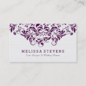 Witte en Paarse  Floral Swirls Lace Visitekaartje (Voorkant)