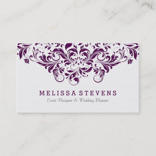 Witte en Paarse  Floral Swirls Lace Visitekaartje (Voorkant)