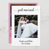 Witte en Paarse foto trouwaankondiging Kaart (Voorkant / Achterkant)