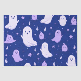 Witte en Paarse Geesten Sterren Blauw Halloween Tissuepapier