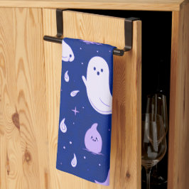 Witte en Paarse Geesten Sterren Blauwe Halloween Theedoek