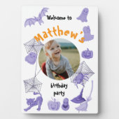 Witte en paarse Halloween verjaardagsfeestje welko Fotoplaat (voorkant)