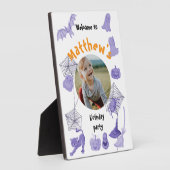 Witte en paarse Halloween verjaardagsfeestje welko Fotoplaat (Zijkant)
