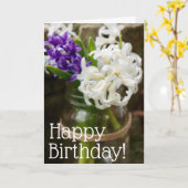 Witte en Paarse hyacinth Birthday Blessings Kaart (Gele Bloem)