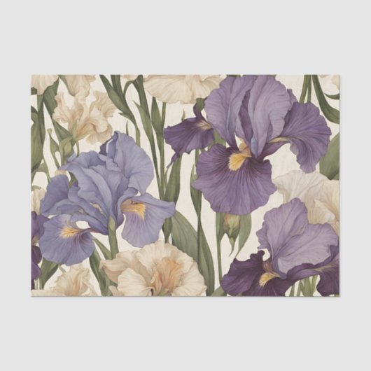 Witte en Paarse irisbloemen Tissuepapier (Voorkant)