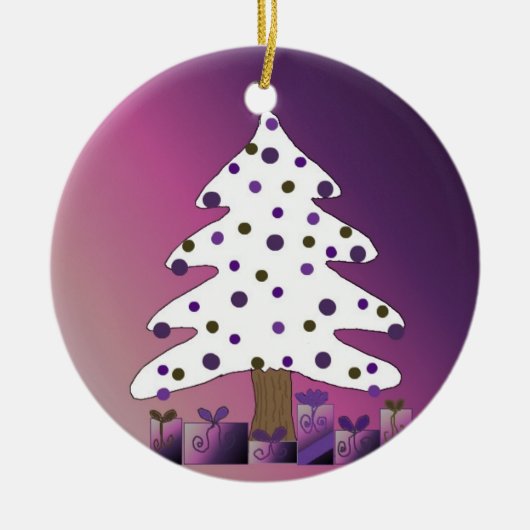 Witte en paarse kerstboom keramisch ornament (Voorkant)