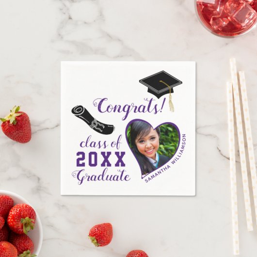 Witte en Paarse Klasse van 2025 Foto Afstuderen Servet (Insitu)