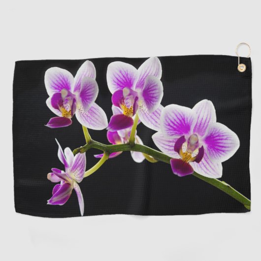 Witte en paarse orchidee golfhanddoek (Horizontaal)